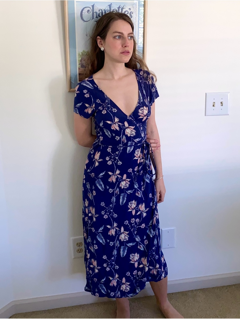 Billabong blue and pink floral wrap dress